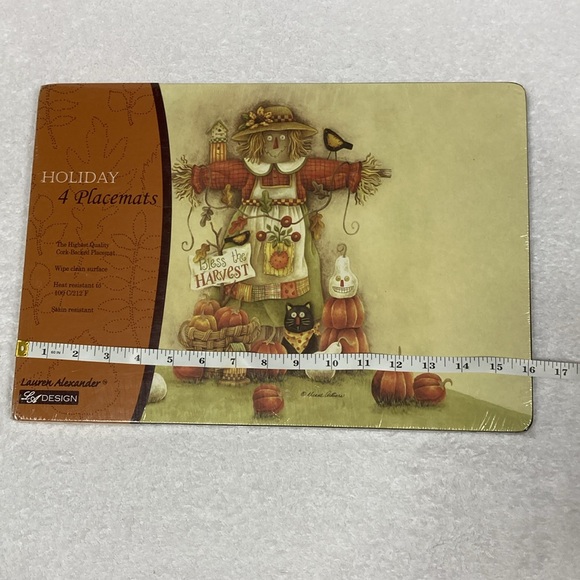 NWT Lauren Alexander holiday fall Halloween cork backed placemats set of 4 - Picture 5 of 8